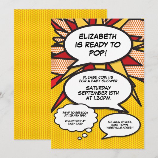 モダンなベイビーシャワーフン スピーチバブル 招待状 (正面/裏面)