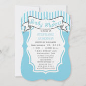 モダンなベイビーボーイのキュートなストライプ柄シャワー 招待状 (正面)