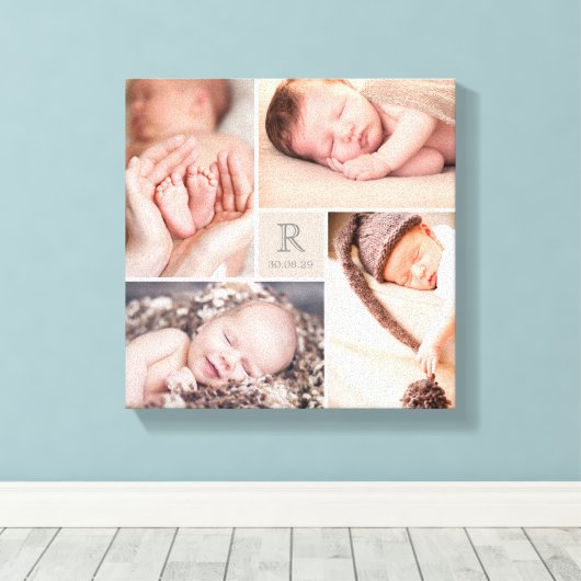 モダンなベビーのモノグラムの子供部屋の写真のコラージュのキャンバス キャンバスプリント (インサイチュ (ウッドフロア))