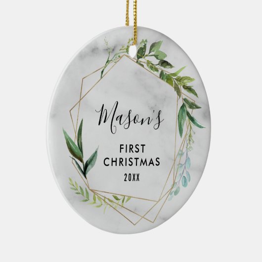 モダンなベビーの第1クリスマス|の男の赤ちゃんの写真 セラミックオーナメント (右)