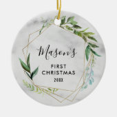 モダンなベビーの第1クリスマス|の男の赤ちゃんの写真 セラミックオーナメント (正面)