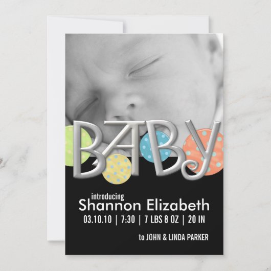 モダンなベビーの誕生の発表 案内状 (正面)