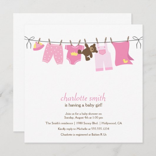 モダンなベビーシャワーの招待状 招待状 (正面/裏面)