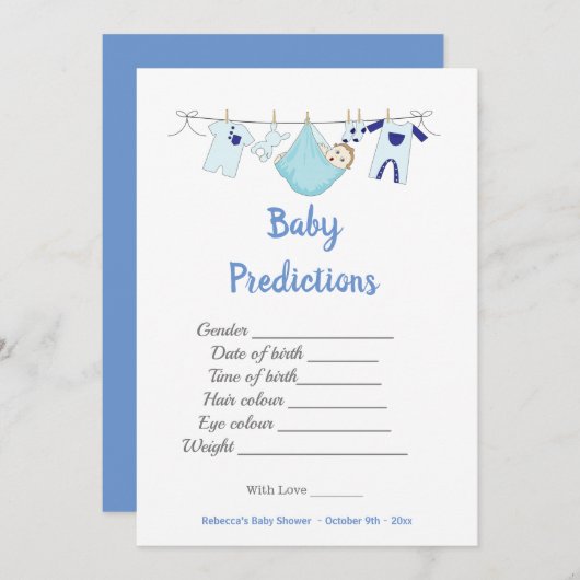 モダンなベビーシャワーゲーム 赤ちゃん予測カード 招待状 (正面/裏面)