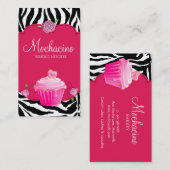 モダンなベーカリーの名刺のカップケーキのシマウマのピンク 名刺 (正面/裏面)