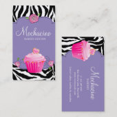 モダンなベーカリーの名刺のカップケーキのシマウマの紫色 名刺 (正面/裏面)