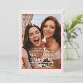 モダンなベージュのギンガム写真 卒業パーティー 招待状 (スタンド正面)