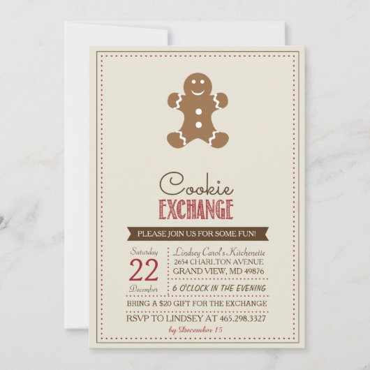 モダンなベージュクッキー交換招待状 招待状 (正面)