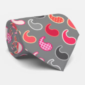 モダンなペイズリーパターン、灰色/灰色でピンク珊瑚 ネクタイ (ロール)