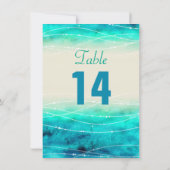 モダンなペイントのきらきらとした海のウェディングテーブルナンバー 招待状 (裏面)