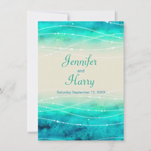 モダンなペイントのきらきらとした海のウェディング招待状 招待状 (正面)