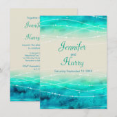 モダンなペイントのきらきらとした海のウェディング招待状 招待状 (正面/裏面)