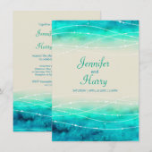 モダンなペイントのきらきら光る海とビーチのウェディング 招待状 (正面/裏面)