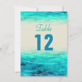 モダンなペイントの輝く海のウェディングテーブルナンバー 招待状 (裏面)