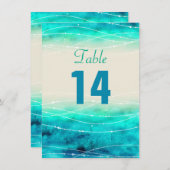 モダンなペイントの輝く海の結婚式テーブルナンバー 招待状 (正面/裏面)