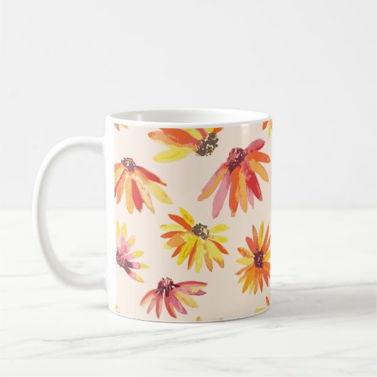モダンなペイントオレンジの花柄 コーヒーマグカップ (左)