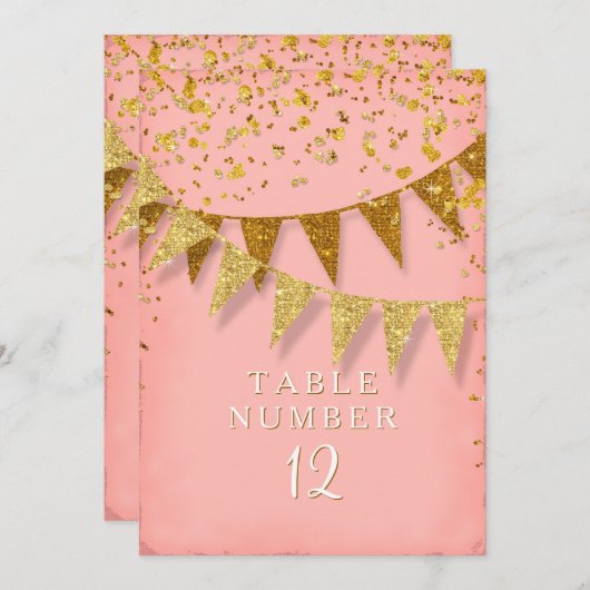 モダンなペナントバナーに、キラキラ光るコンフェッティが降り注ぐ 招待状 (正面/裏面)