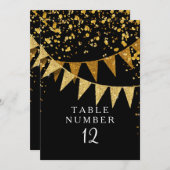 モダンなペナントバナーに、キラキラ光るコンフェッティが降り注ぐ 招待状 (正面/裏面)