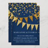 モダンなペナントバナー グリッター フォーリング コンフェッティ 招待状 (正面/裏面)