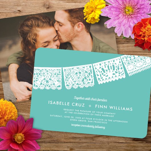 モダンなペペル・ピカド・カスタムカラー＋写真 | 結婚式 招待状