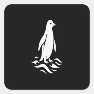モダンなペンギンのラインアートと冬の波のミニマリストデザイン スクエアシール