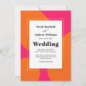 モダンなホットピンクとオレンジの抽象的な結婚式 招待状 (正面)