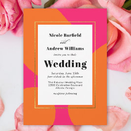 モダンなホットピンクとオレンジの抽象的な結婚式 招待状