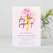 モダンなホットピンクのアイスクリーム ブライダルシャワー 招待状 (スタンド正面)