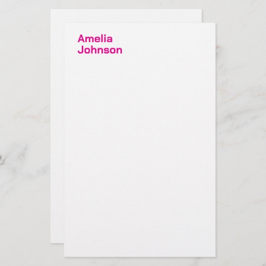 モダンなホットピンクの名前を持つミニマリストプロフェッショナル 便箋 (正面/裏面)