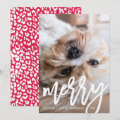 モダンなホリデーシーズンに相応しい、シックなレオパードプリントのフォト シーズンカード (正面/裏面)