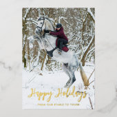 モダンなホリデーシーズン 馬の写真スクリプト 箔シーズンカード (正面)