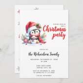 モダンなホリデーパーティー かわいいペンギンのクリスマス 招待状 (正面/裏面)