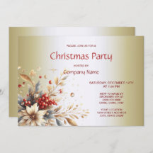 モダンなホリデー フラワー クリスマス パーティー 招待状