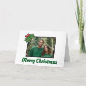 モダンなホリーデコレーション用のホリーの葉と実のクリスマステンプレート シーズンカード (正面)