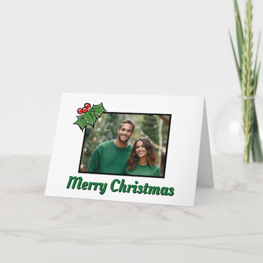 モダンなホリーデザインの葉と実のクリスマステンプレート シーズンカード (正面)