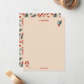 モダンなホリーデー ハッカキイイイ Holly Berry クリスマス ボタニカル パターン ノートカード (正面/裏面インサイチュ)