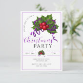 モダンなホリー、ベリー＆リボン クリスマスパーティー 招待状 (スタンド正面)