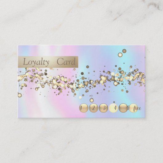 モダンなホログラフィックゴールドのコンフェッティロイヤルティカード ロイヤリティカード (正面)