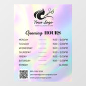 モダンなホログラフィックヘアサロンロゴ営業時間 ウィンドウサイン (シート)