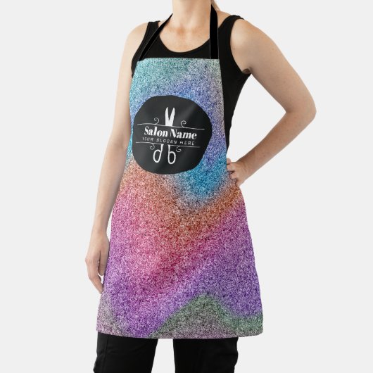 モダンなホログラムグリッターの美容師ロゴ エプロン (インサイチュ)