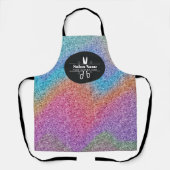 モダンなホログラムグリッターの美容師ロゴ エプロン (正面)