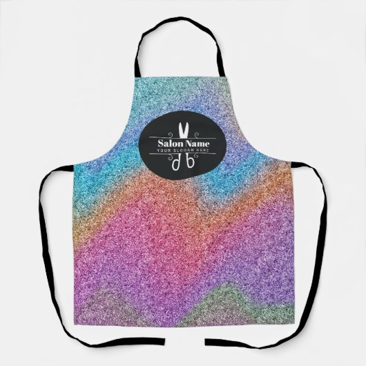 モダンなホログラムグリッターの美容師ロゴ エプロン (正面)