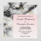 モダンなホワイトグレー大理石にゴールドのリボン 招待状 (正面/裏面)