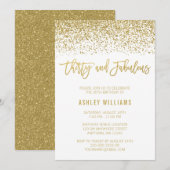 モダンなホワイトゴールドのグリッター 30 誕生日のおしゃれ 招待状 (正面/裏面)