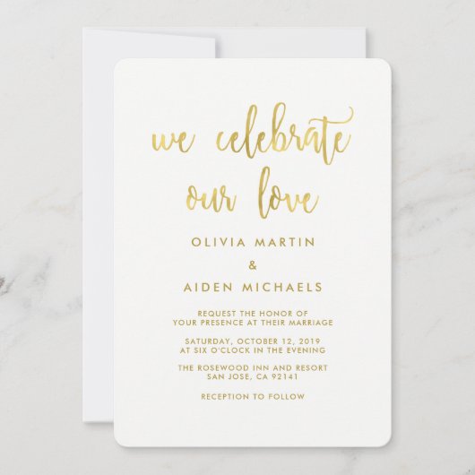 モダンなホワイトゴールドの結婚式招待状 招待状 (正面)