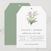 モダンなホワイトユリ フラワーブーケ ウェディング 案内状 (正面/裏面)