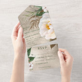 モダンなホワイト ピオニー ゴールド ディナー オールインワン招待状 (貼ってはがせる)