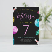 モダンなボウリングの誕生日招待状（女の子向け） 招待状 (スタンド正面)