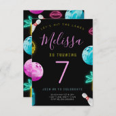 モダンなボウリングの誕生日招待状（女の子向け） 招待状 (正面/裏面)