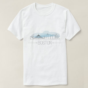 モダンなボストン市街の線画アート、都会のスカイライン Tシャツ